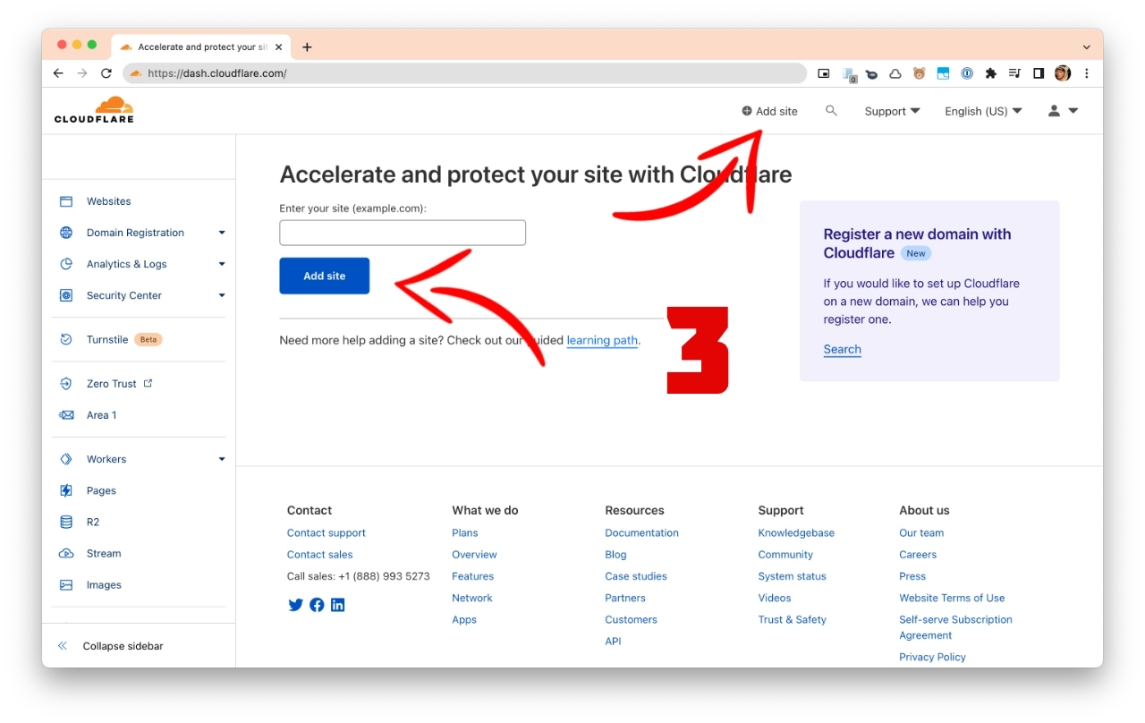 Добавление домена в Cloudflare